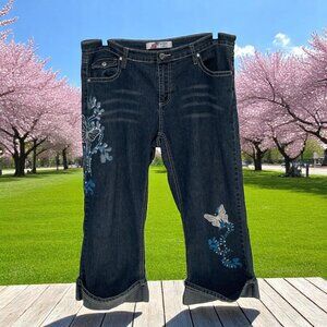 Piper And Blue Capri‎ Jeans Size 17 Butterfly Floral Embroidered Boho Y2K